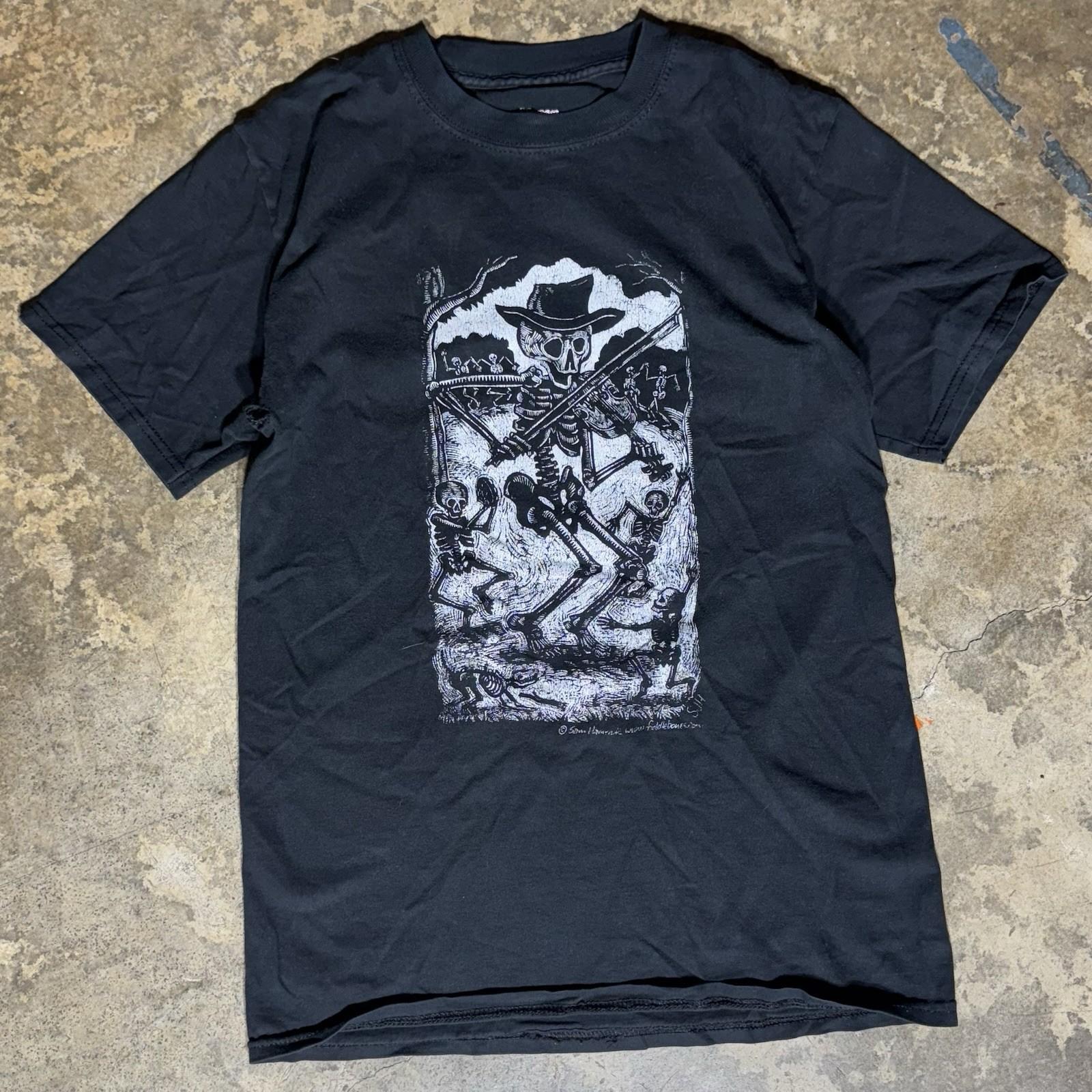 Vintage Skeleton Cowboy Graphic T Shirt Black Western Skull Tee Mens Medium S разноцветный