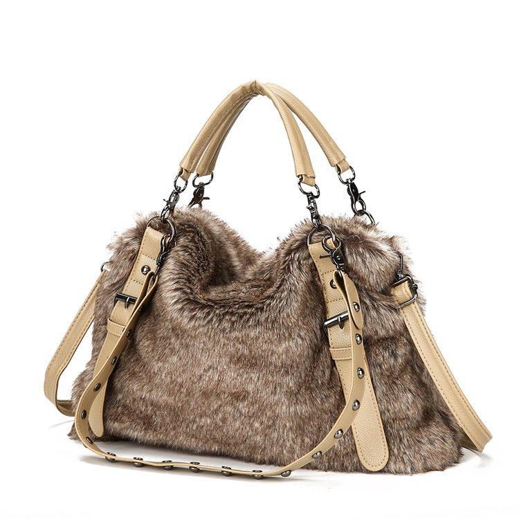

Women Faux Fur Plush Handbags Ruched Handle Lady Furry Shoulder Crossbody Bags Large Capacity Tote Winter Chic Bolsas Femininas верблюд
