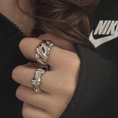 S925 Silber Twist Kreuz Bambus Offener Ring – Retro Japanische & Koreanische Hip Hop Mode