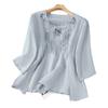 Retro Rundhals Baumwolle und Leinen Besticktes T-Shirt für Damen Im Sommer Neu Locker und Elegant Temperament Fünf-Punkt-Ärmel Oberteil