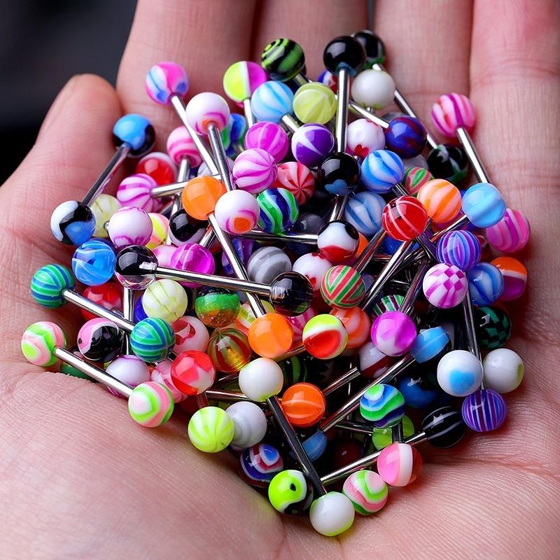 15/45/100pcs/Bag Women Men Fashion Rainbow Stainless Steel Tongue Piercing Ring Mix Tongue Barbell Ear Nipple Piercing Ring Pircing Jewelry