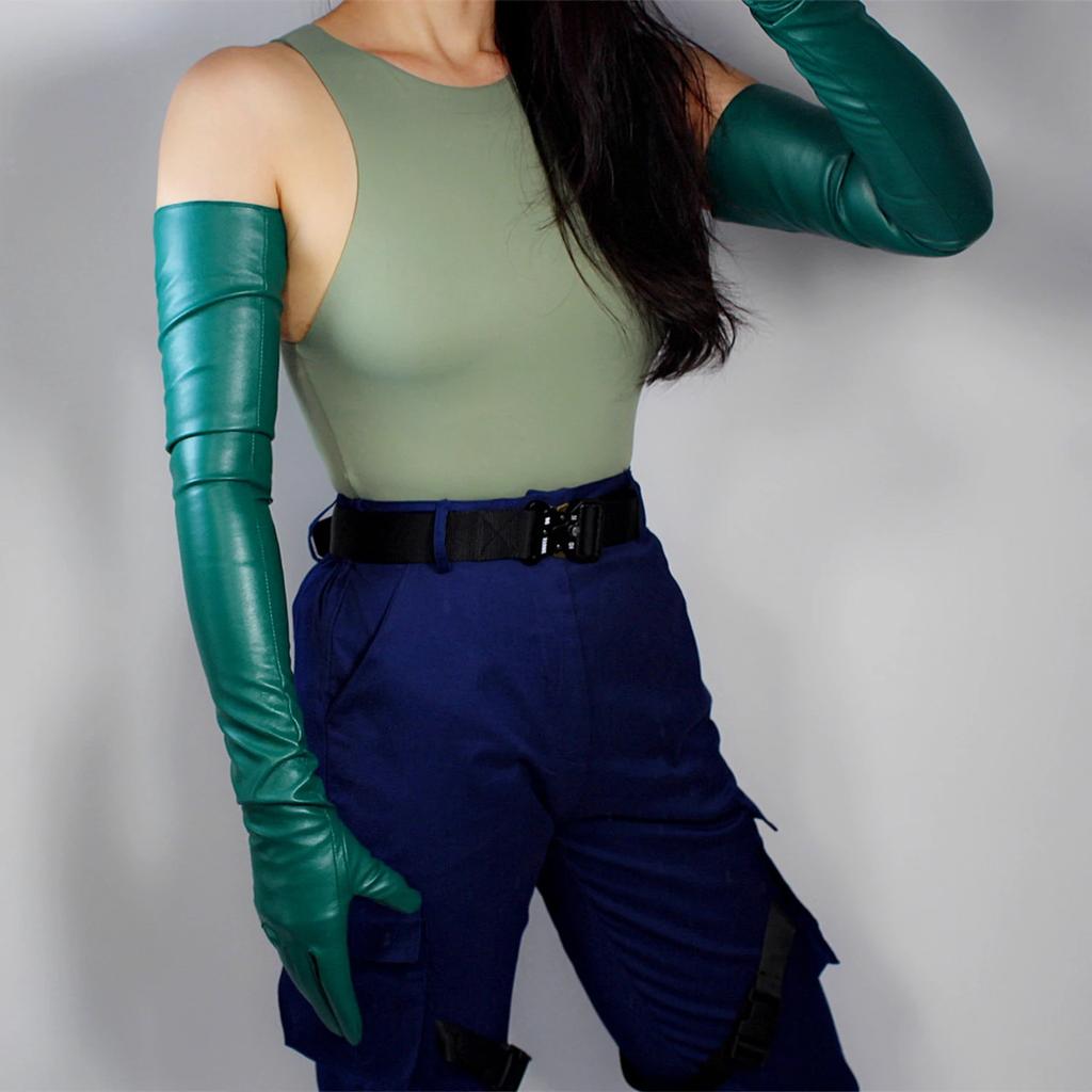 Forest Green 70CM Long Leather Gloves Kelly Green Faux PU Fashion Dressing Cosplay Costume NightClub Party Evening Opera Glove