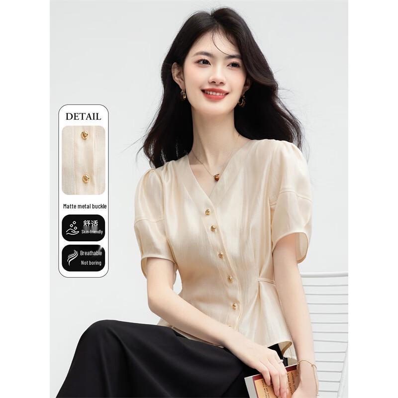 Women s V-Neck Short Sleeve Commuter Blouse L