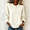 Damen Mode Strick Oberteil mit langen Ärmeln und Taschen, Lockerer Raglan Herbst Winter Hemd