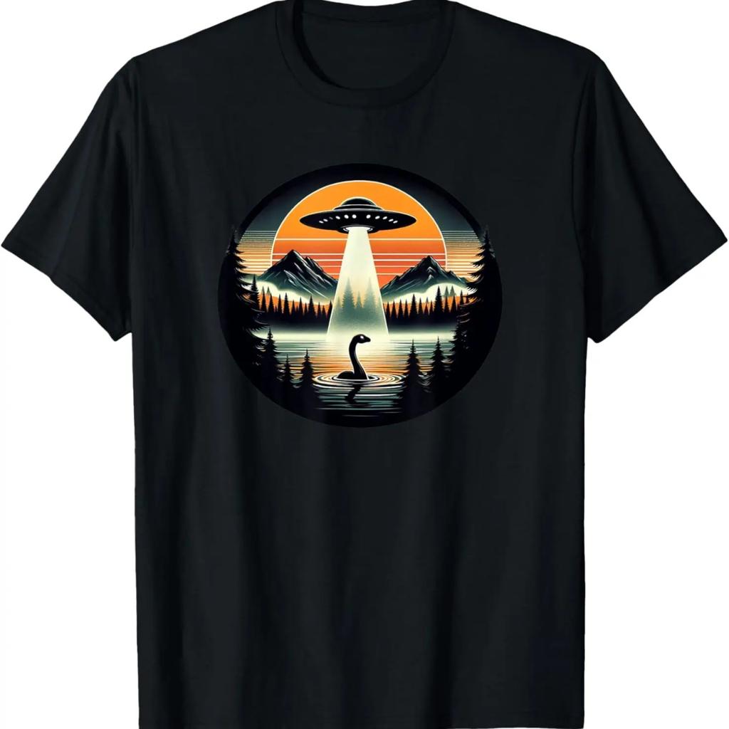 Loch Ness Sea Monster UFO Abduction, Nessie Retro Sunset T-Shirt