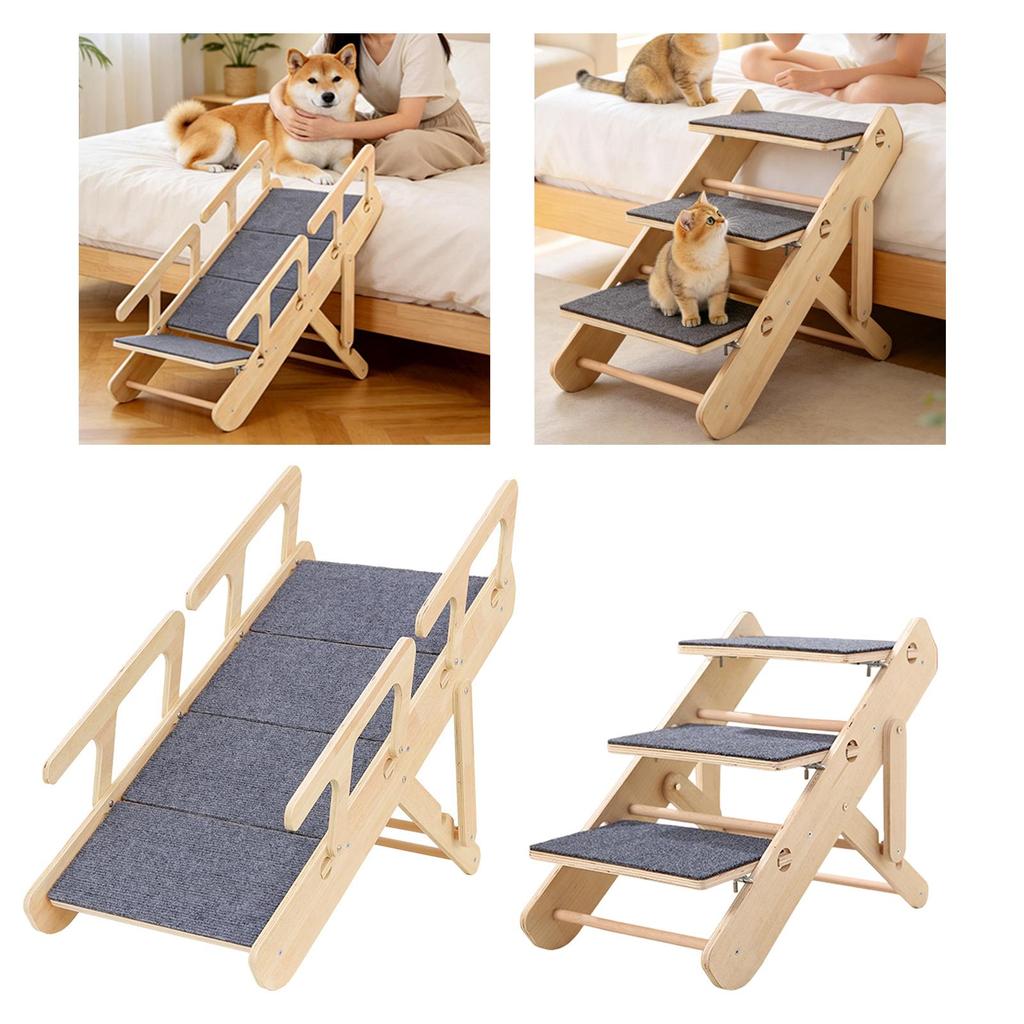 Wooden Pet Stair Portable Stable 2 in 1 for Cars Small and Older Animals 4 steps