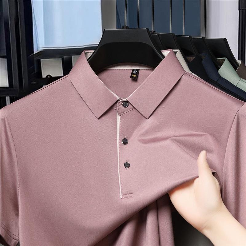 Men's Seamless Ice Silk Polo Shirt Short Sleeve Business Casual Breathable Anti-Wrinkle