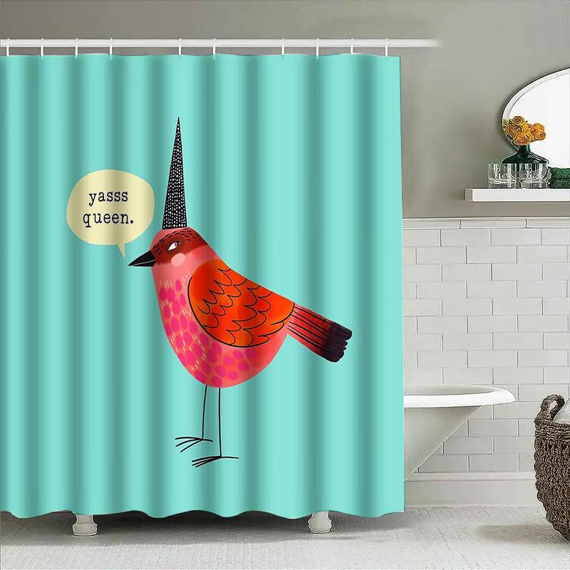 Bathroom Shower Curtain Floral Bird Pattern Waterproof Fabric Decor Home Living Room Vintage Artistic Nature Themed Backdrop
