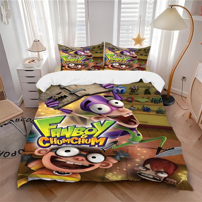 Fanboy Chumchum Print 3Pcs Bedding Set,Duvet Cover with 2 Bedro,Pillowcase Home Birthday Gift