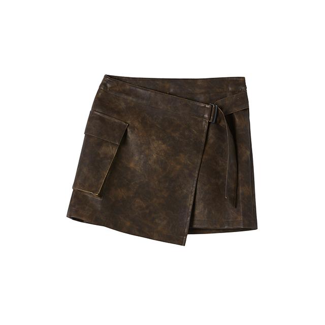 Rap Cargo Pocket Mini Leather Washed Skirt Aq3Ls860