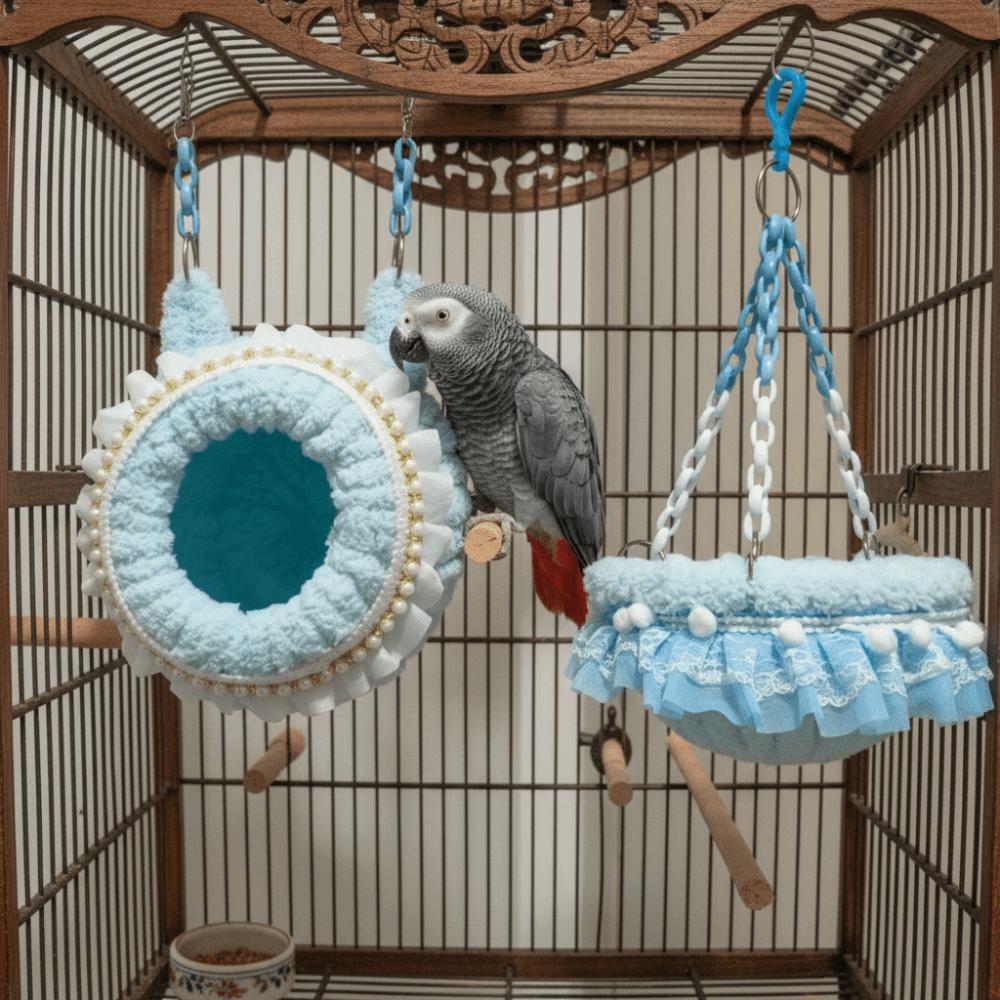 Vielseitige verdickte Papageiennestschaukel atmungsaktive gemütliche Vogelhängematte warm Süßigkeitenfarbe Papageiennest Haus Voliere