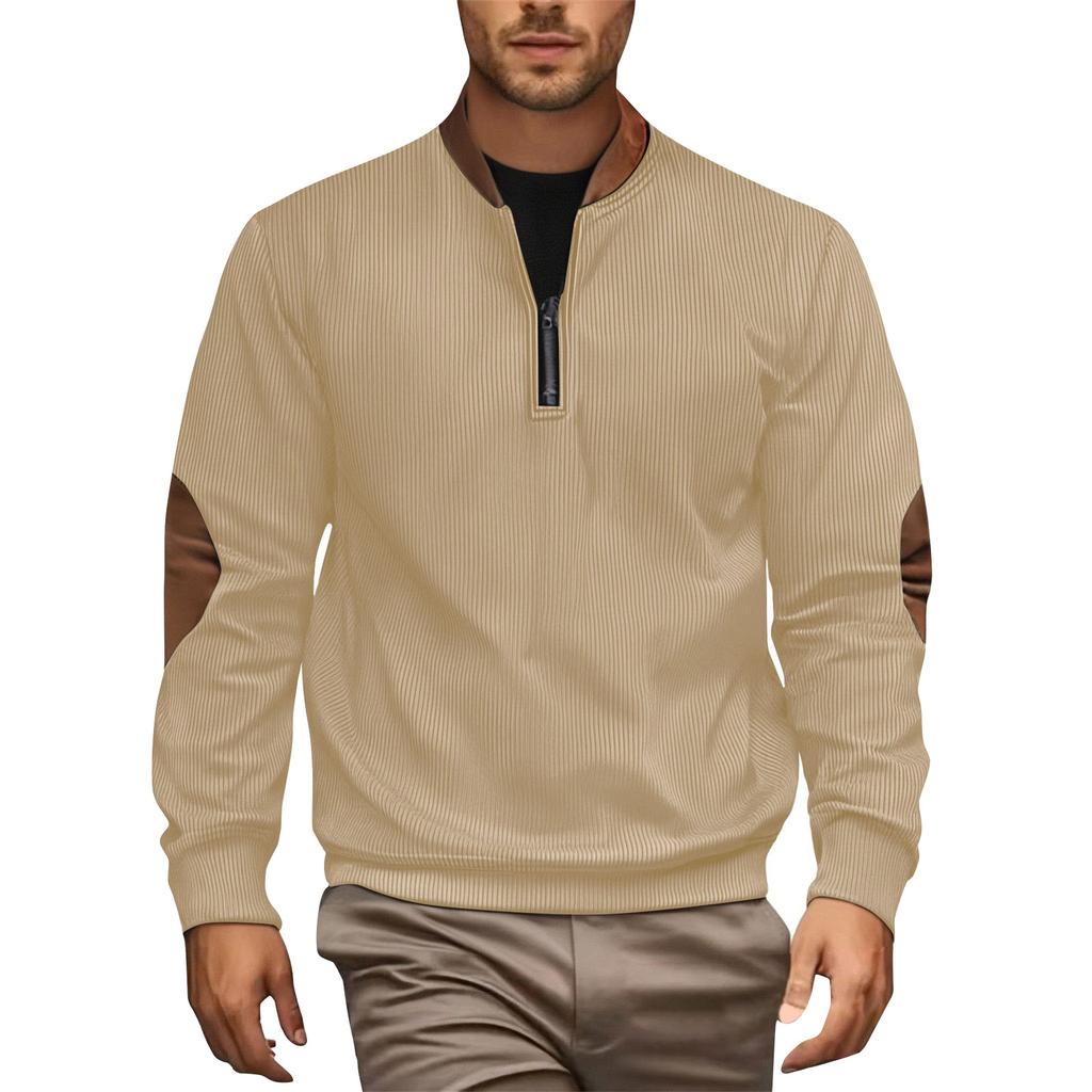 Men's Solid Color Corduroy Half-Zip Sweatshirt Men's Sports Large Size Casual Pullover Sweatshirt