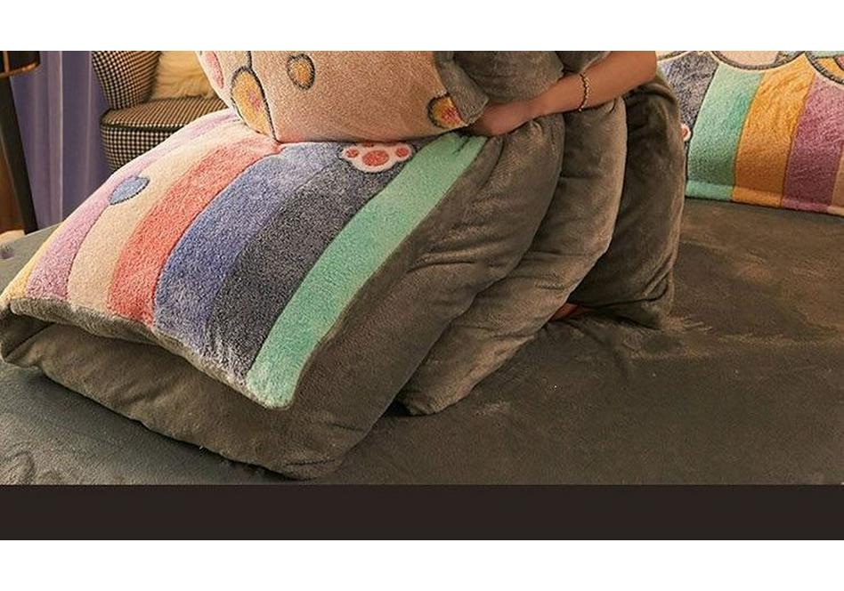 Winter Plush Duvet Cover Set: Double-Sided Flannel & Coral Fleece, Warm 4-Piece Bedding for Dorms