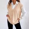 Yousheng Women Knitting Vest V-neck Sleeveless Loose Fit Sweater Vest with Faux Pearls Buttons Decor Solid Color Casual Knitting Waistcoat