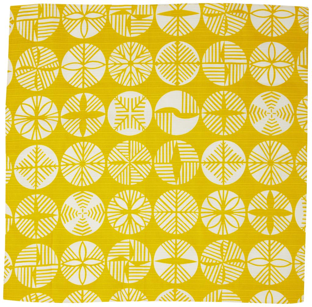 Musubi Furoshiki Isuna and Cotton Handkerchief, Pattern, Double-Sided, Pine, Yellow, Gray, 48cm,