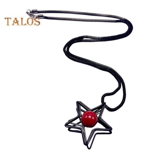 Women Sweater Chain Single-layer Alloy Red Bead Geometric Pendant Clothes Jewelry Dating Prom Party Garment Decoration Necklace