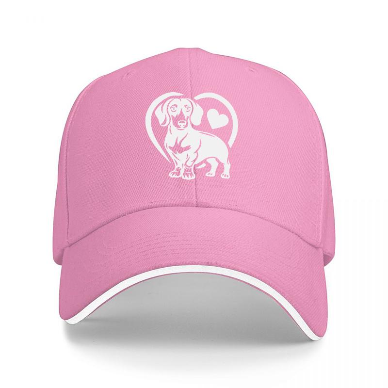 Dachshund Heart Pattern Sandwich Bill Baseball Cap Adjustable Fit Cotton Dad Hat Breathable Unstructured Casual Sports Gift