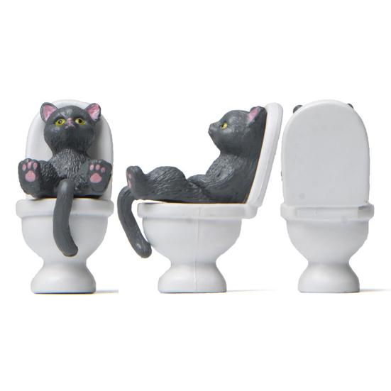 Funny Cat Figurine Spiritual Consolation PVC Vivid Appearance Toilet Series Cat Statue Party Supplies
