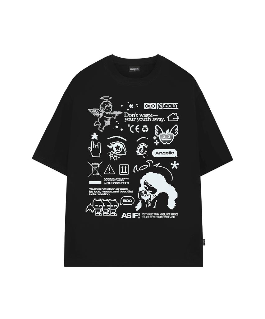 ODDSTUDIO Angel Icon Graphic Oversized T-Shirt - Black