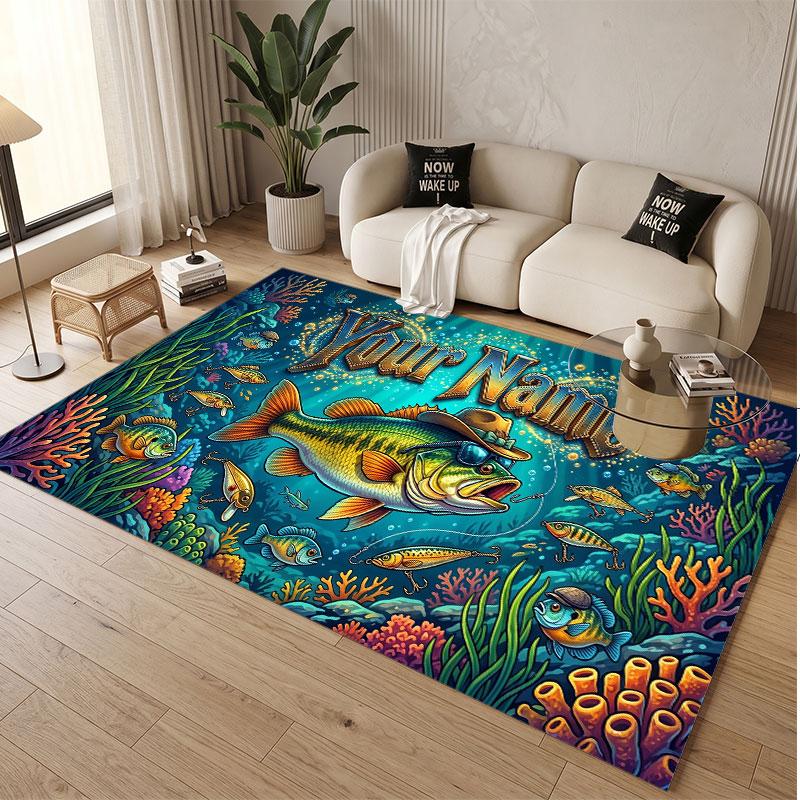 Fisch Meeres-Thema Weicher Kristall-Samt Teppich Benutzerdefinierter Name & Text Druck Rutschfester Boden Teppich für Schlafzimmer Wohnzimmer
