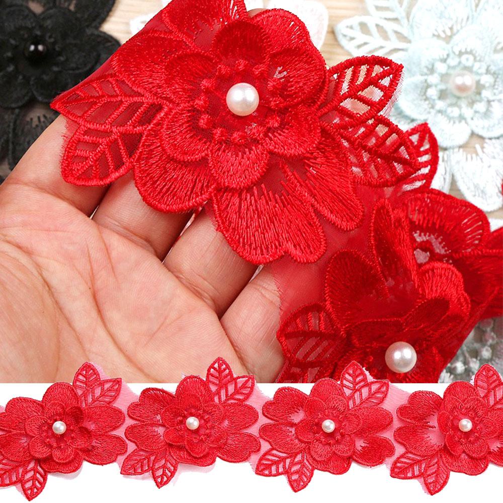 Ruban de Dentelle Brodé Perles 3D Extensible 1 Yard Pour Col Vintage Robe de Mariage Bricolage Costume d'Enfant Fournitures de Loisirs Créatifs