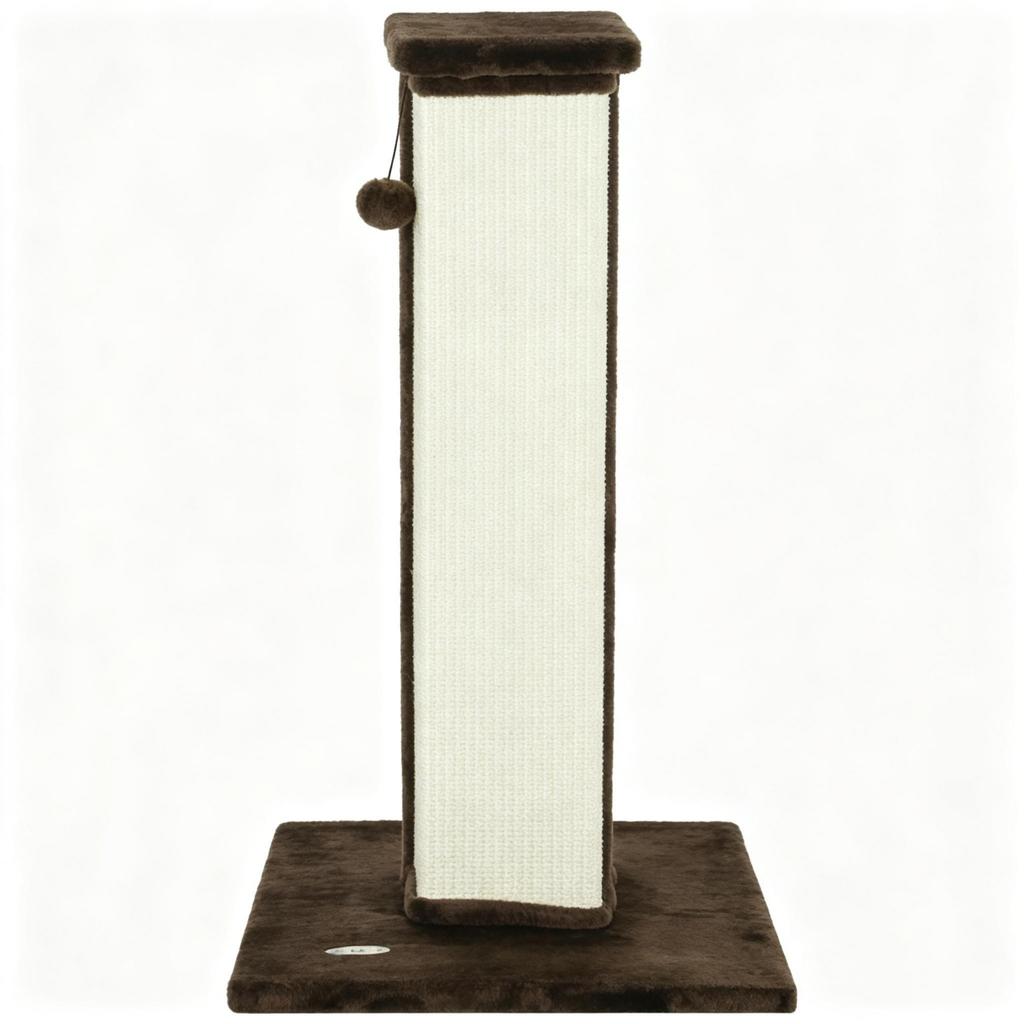 Cat Scratching Post, Sisal and Plush Scratching Post with Hanging Play Ball, Sturdy Base, Dimensions 41 X 41 X 81 Cm, Brown and Cream