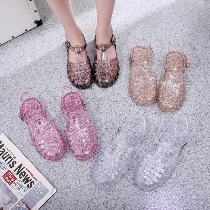 Women's Breathable Crystal Flat Sandals - Summer Outdoor Closed-Toe