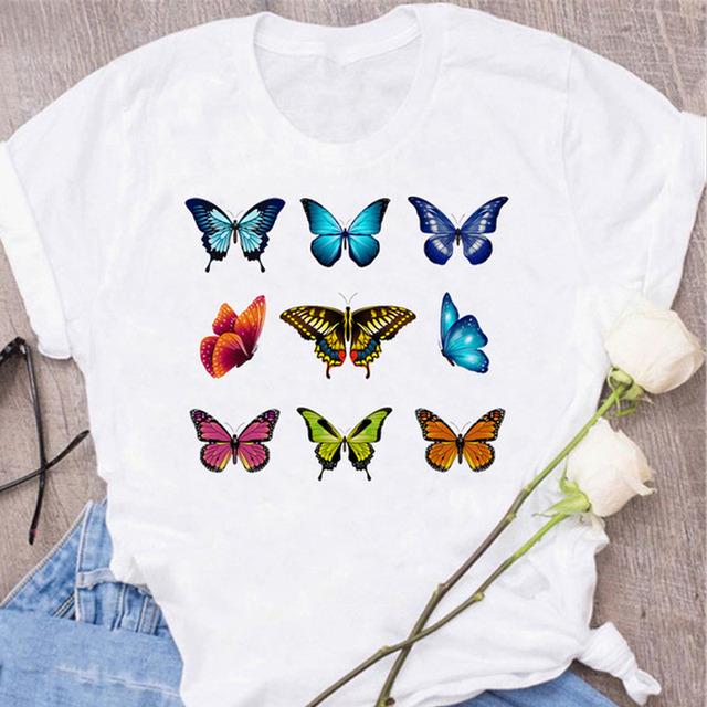 New Butterfly Print T Shirt Women T Shirt Summer Fashion Female Tops Ladies Short Sleeve Graphic Tee Shirts Woman Cute T-Shirts