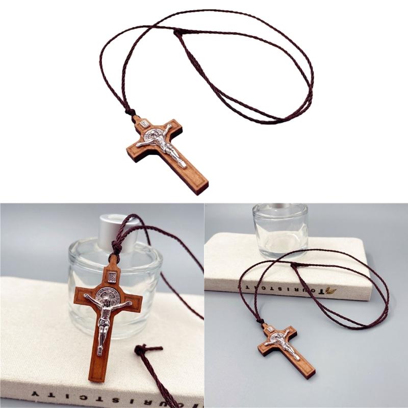 1PC Wood Crosses Necklace Wood Metal Pandent Necklace Gift for Boy Girl Jewelry