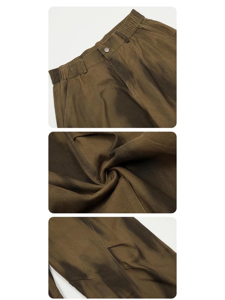 OREETA Tie-Dye Gradient Curved Leg Cargo Pants: Casual Wide Leg Streetwear In Pure Cotton