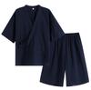 SISOFTLY Sleeve Jinbei Solid Washable Summer Kimono and Pajama Set Navy Men's 3/4 Set, Color, Spring/Summer, Double-Layered Gauze, Set, Samue, (Dark