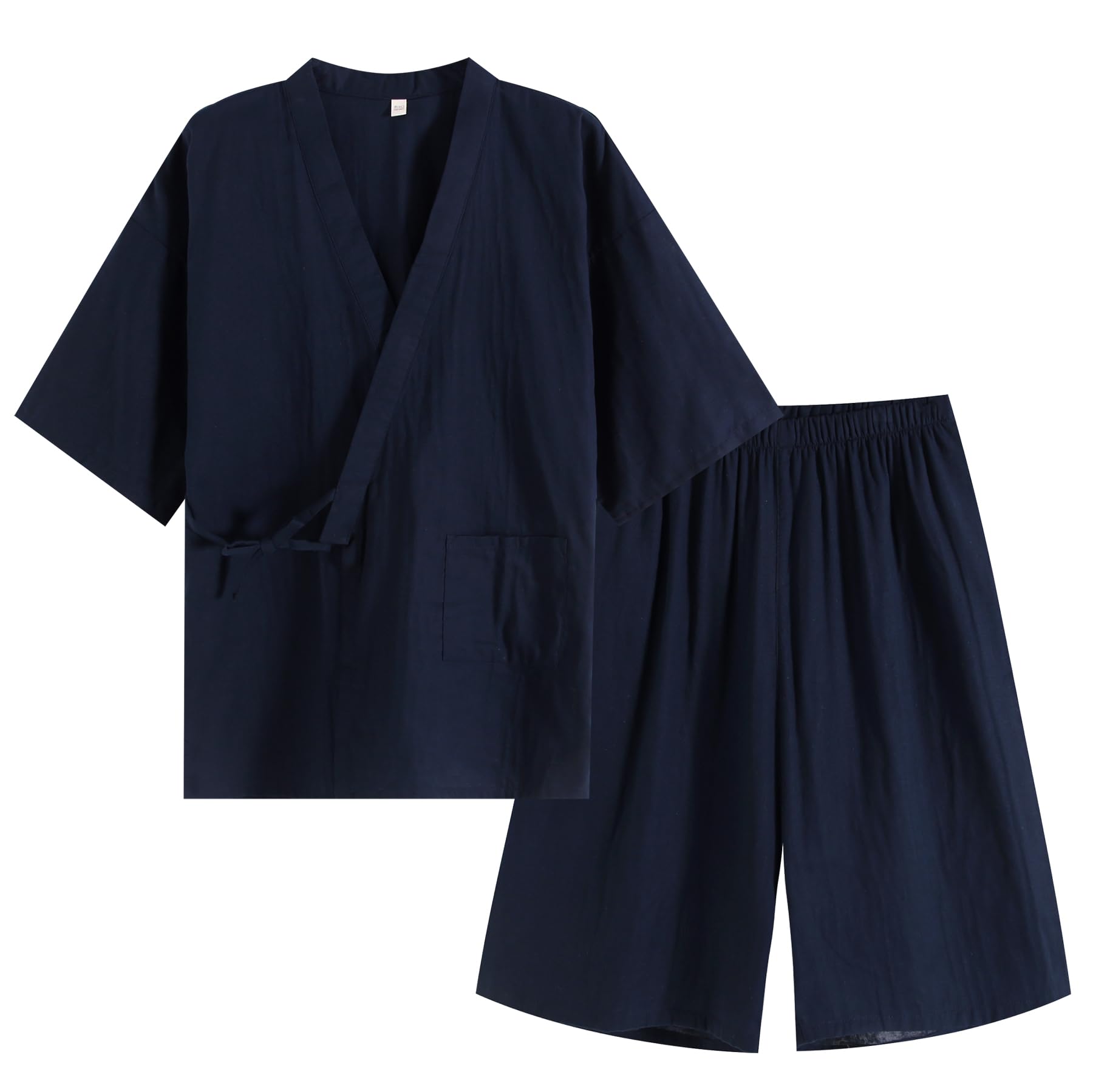 

SISOFTLY Рукав Джинбей Однотонный Моющийся Летний Кимоно и Пижамный Комплект Темно-синий Мужской Комплект 3/4, Цвет, Весна/Лето, Двухслойная Марля, Комплект, Самуэ, (Тьма