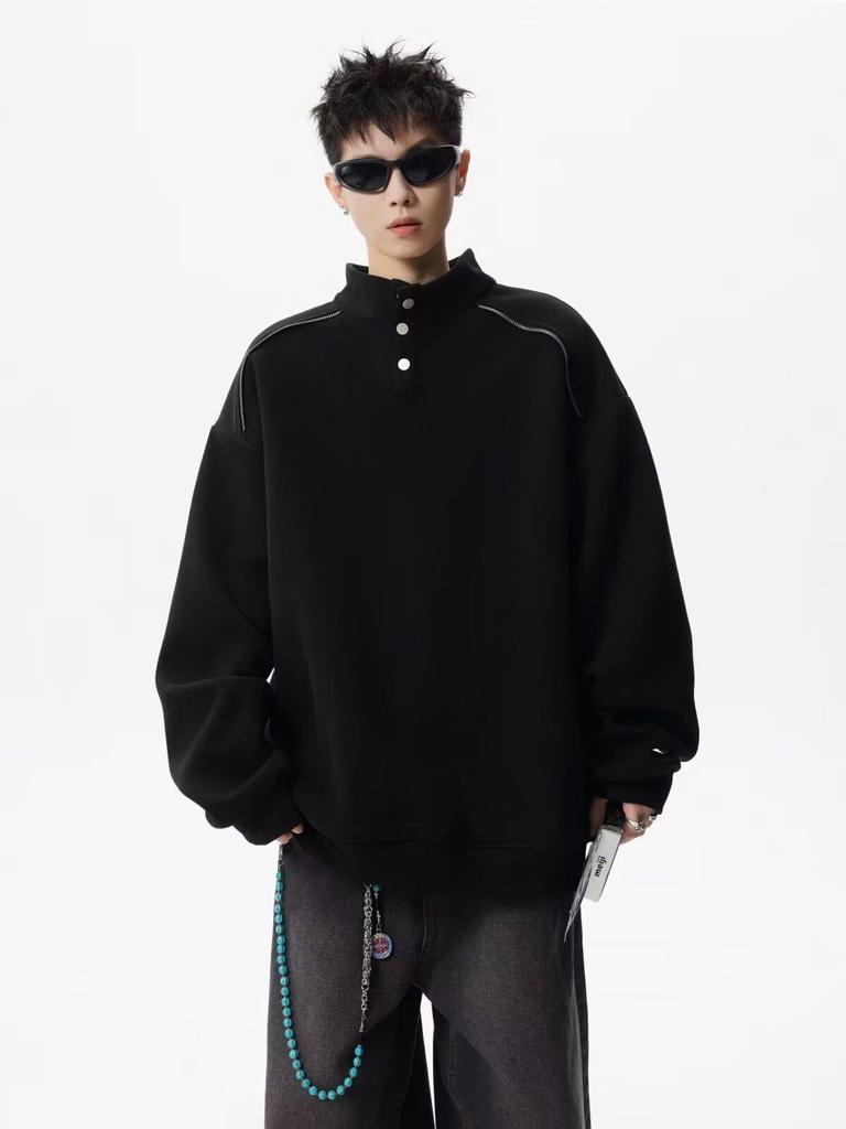 Ağır Yarım Hırka Dik Yaka Kazak Erkek Sonbahar Amerikan Trend Marka Deconstruction Günlük Üst Vibe High Street Kabadayı Yakışıklı İçinde