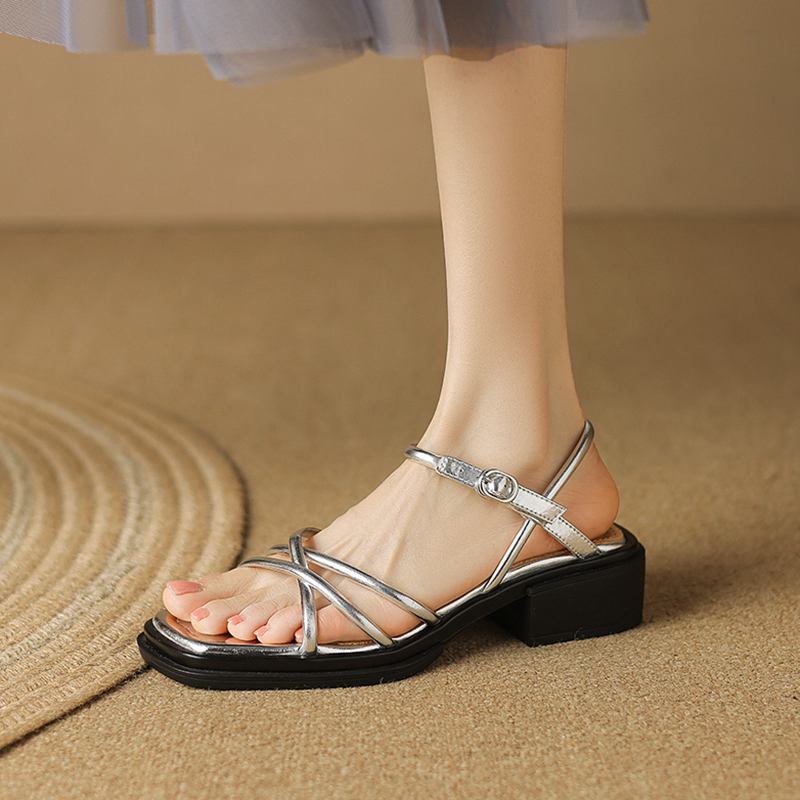 Krazing Pot Летняя обувь-гладиатор из микрофибры с открытым носком на толстом каблуке — фото 10