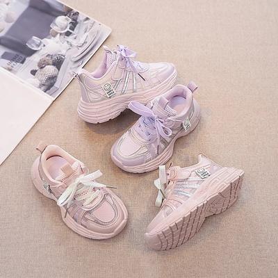 Girls Sneakers Mesh Breathable Kids Sports Shoes Non-slip Soft Sole 2025 New Fashion Children Running Shoes Thick Sole Trendy