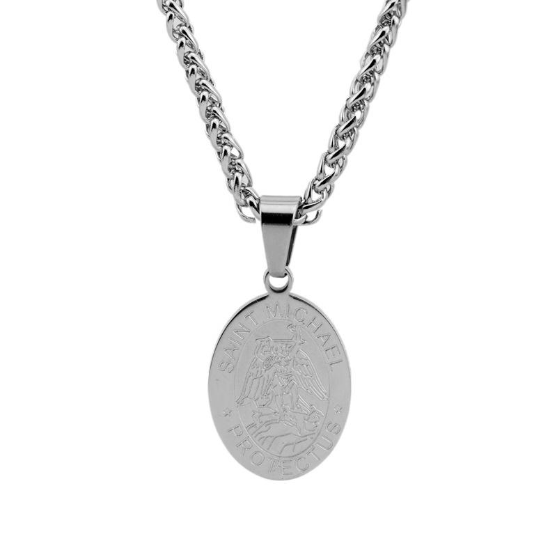 Men's Summer Trendy Black Saint Michael Pendant Necklace