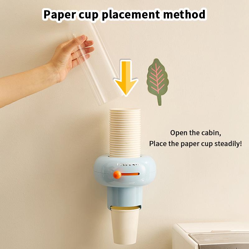 Plastic Disposable Paper Cup Holder Punch Free Wall Mounted Automatic Cup Dispenser Large Capacity Dustproof Container Home