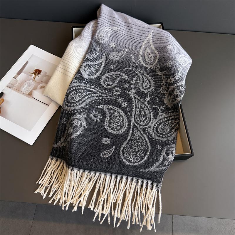 

Neck Warmer Scarf For Women Men Winter Thickened Tassel Pashmina Shawl Faux Cashmere Warps Autumn Cashew Ladies Blanket