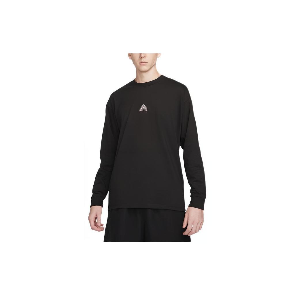 Nike ACG Embroidered Logo Ribbed Crew Neck Long Sleeve T-Shirt Men Tops Black DR7753-011