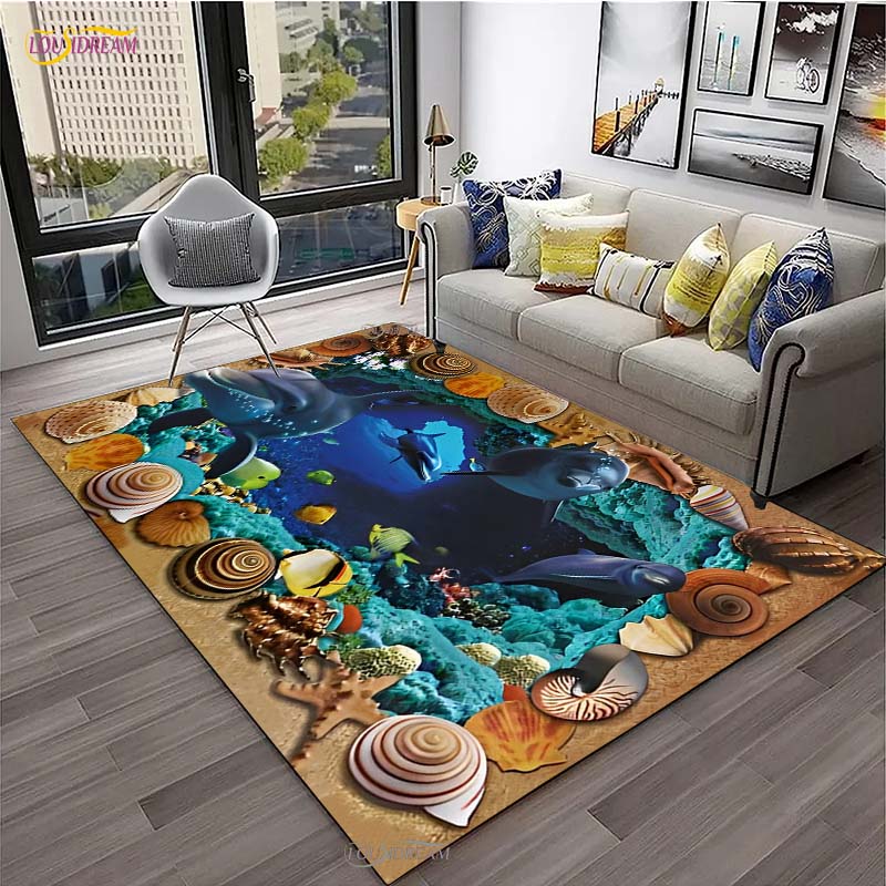 

3D Ocean World dolphin whale Fish Carpet for Living Room Bedroom Rugs Kitchen Kids Unslip Floor Mats Birthday gift Alfombra Rug 40x60cm
