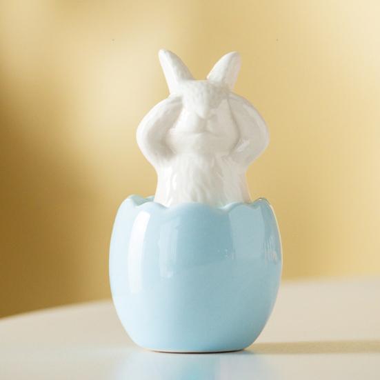 3 Stück Oster-Zerbrochenes-Ei-Kaninchen-Figur Nichts Sehen Nichts Hören Nichts Sprechen Hase Keramikstatue Feiertagsparty Schreibtischdekoration Schmuck
