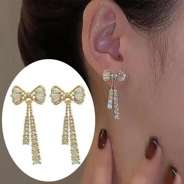 925 Silver Needle Green Red Butterfly Long Tassel Earrings For Women Jewelry Trending Korean Fashion Crystal Drop Earrings