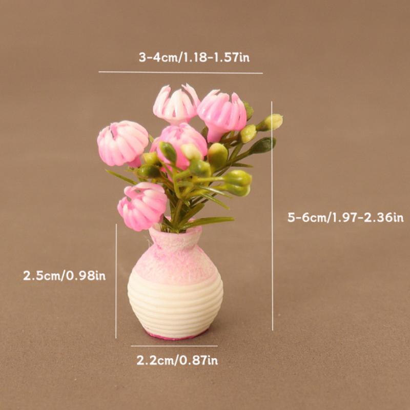 1 Piece 1:12 Dollhouse Miniature Plastic Simulation Colorful Floral Plants Potted Outdoor Doll House Model Diy Accessories