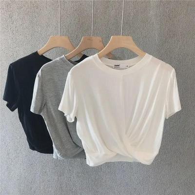 Crop Top Atletico da Donna Estivo Stile Coreano Annodato Vestibilità Larga