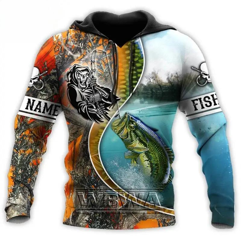 Autumn 3D Fishing Printed Hoodies Fashionable Casual Sports Long Sleeved Men's Hooded Sweatshirts