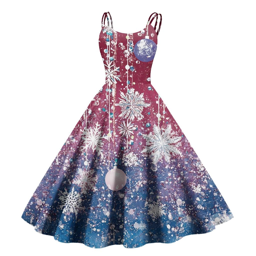 Women's Fashion Christmas Printed Sexy Strapless Gothic Cocktail Dress Punk Vintage Dress