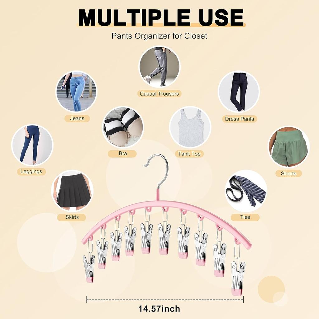 Organizér na legíny do skříně, Kovové věšáky na jógové kalhoty s 10 klipy, Závěsný organizér do skříně pro úsporu místa s pogumovanými organizéry a úložnými prostory do skříně