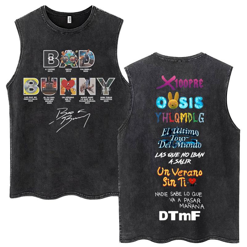 

Rapper Bad Bunny Debi Tirar Mas Fotos DTMF Washed Tank Tops 90s Vintage Hip Hop Sleeveless T Shirt Men Women Cotton S