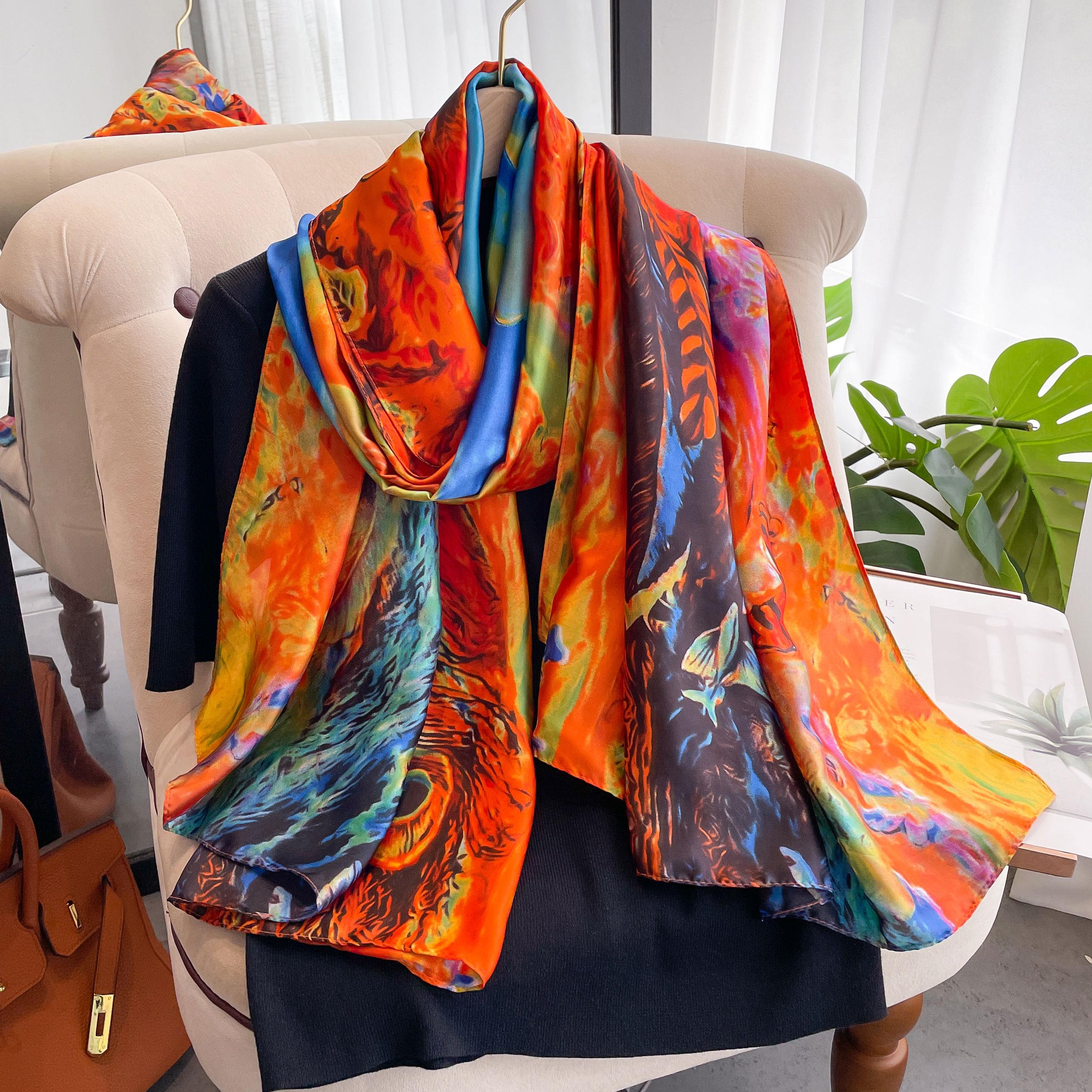 

Style 180*90CM Fashion Dustproof Big Bandanna Popular Satin Finish Silk Shawls Scarves Luxury Print Sunscreen Beach Towel червоний