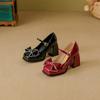 Mary Jane High Heels Women's Lace Bow Single Shoes 2025 Spring New Shallow Mouth Women's Shoes Small Height